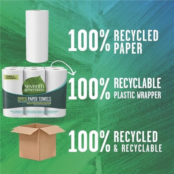 Paper Towels 2-Ply 4 Pack 100% Recycled Paper 6 Rolls - Picture 5 of 7